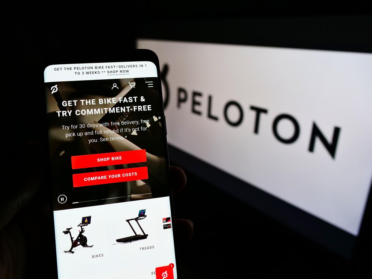 The Peloton website on a mobile device.