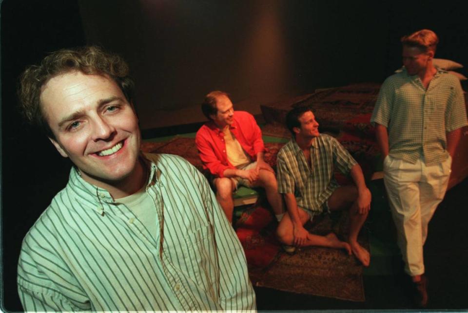 Jeff Church, artistic director of the Coterie theater, with actors in 1997.