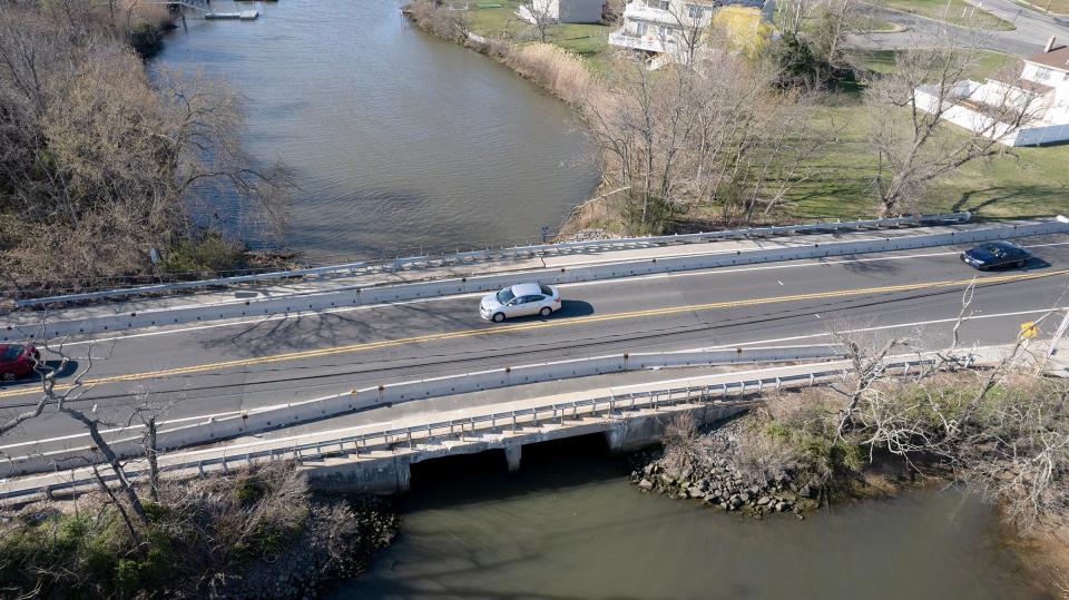 The Route 36 Bridge over Troutmans Creek in Long Branch is one of the bridges in Monmouth and Ocean County that have a "poor" rating. The structure is shown Friday, March 29, 2024.