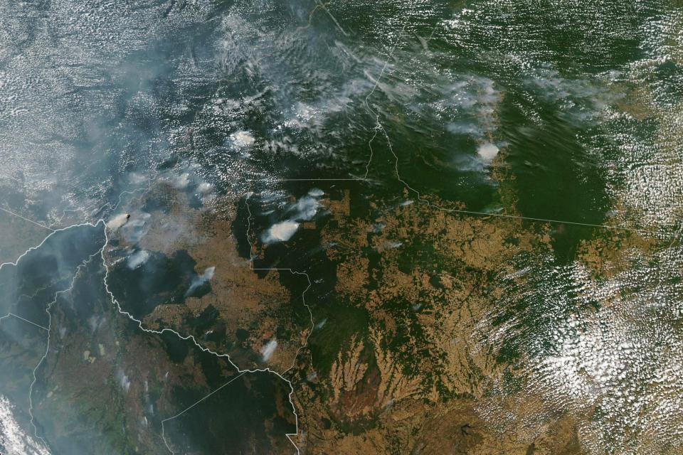 NASA's Aqua satellite hows several fires burning in the Brazilian states of Amazonas. (AFP/Getty Images)