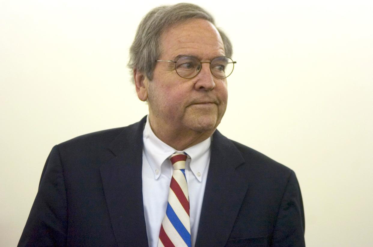 In this file photo from May 19, 2009, York County District Attorney Stan Rebert announces that the early numbers are not in his favor at his campaign headquarters.