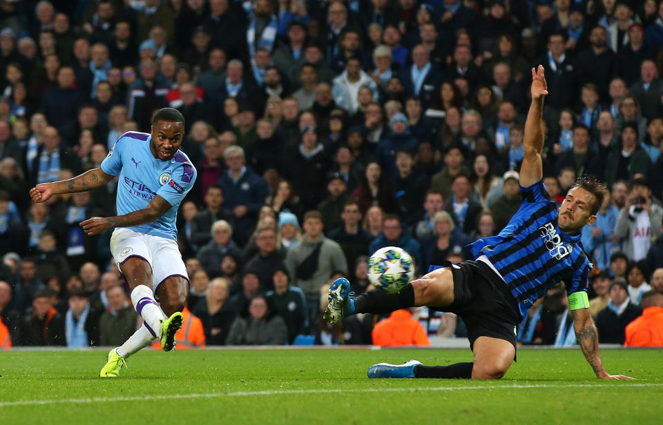 Raheem Sterling had a hat trick as Manchester City thumped Atalanta in the Champions League. (Getty)