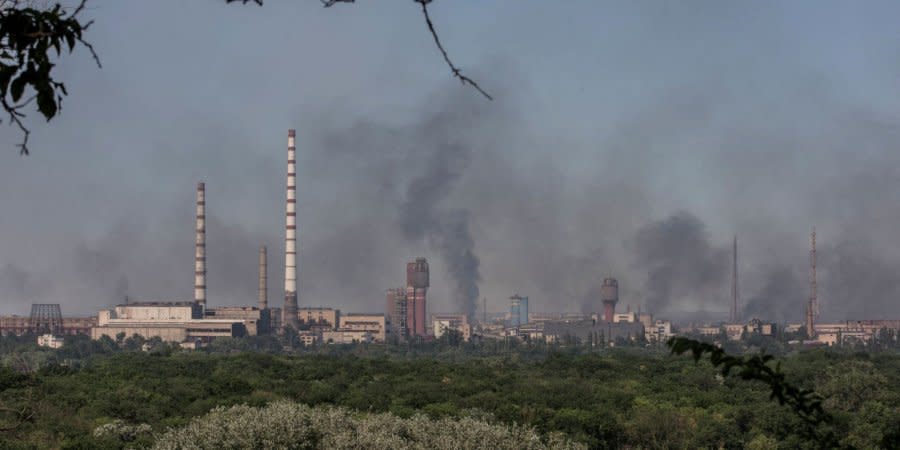 Smoke over the Azot plant after the Russian strike, June 10, 2022