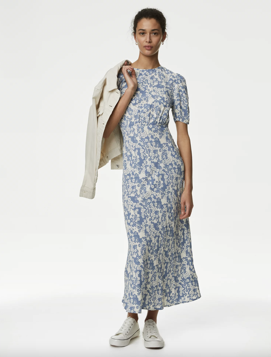 We love the summery floral pattern and flattering midi length. (Marks & Spencer)