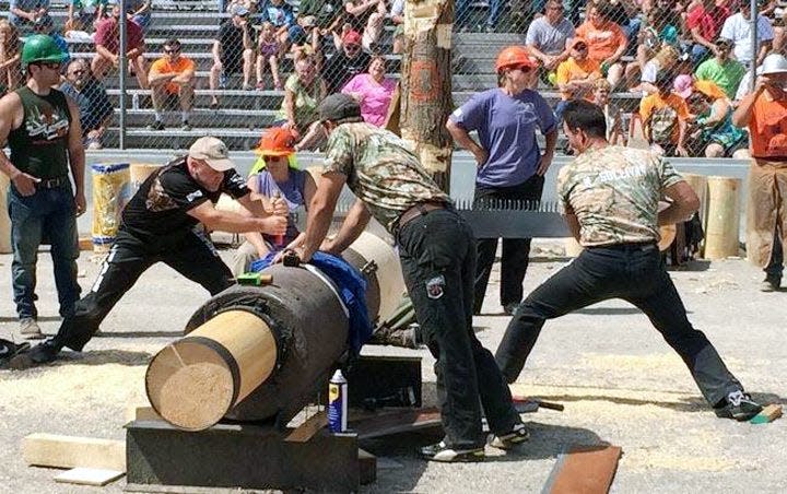 Lumberjacks competing in the Woodsmen Field Days in 2015. This year will mark the first Woodsmen Field Days competition since 2019.