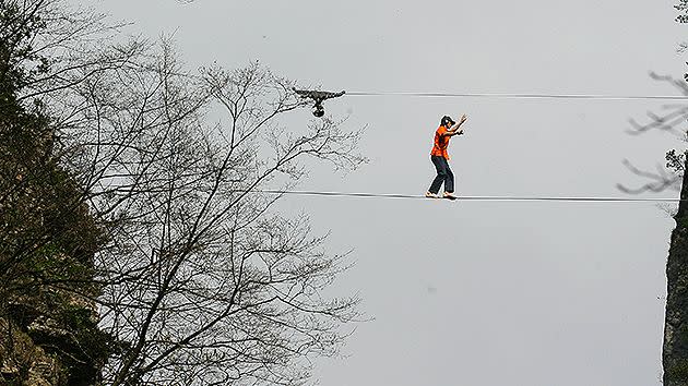 Dean Potter, tightrope, no safety harness. Pic: Getty