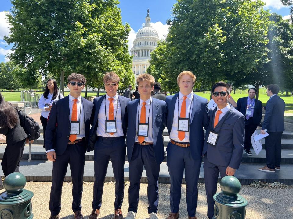 Jackson High School's Junior Achievement company, FlameGuard, won first place in the organization's Company of the Year competition on Wednesday at the JA National Student Leadership Summit in Washington, D.C. Shown left to right are company officers Joe Lattarulo, Justin Lackey, Jack Lancy, Zach Ferguson and Matt Smith.