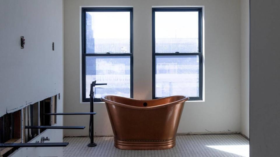 A copper tub is featured in all the suites at Hotel Renegade, slated to open in May.