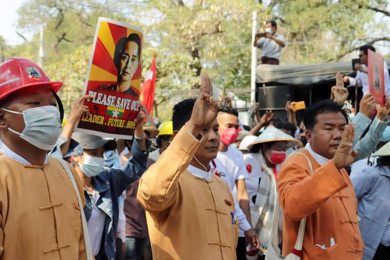 This undated picture shows Myint Htwe, a regional lawmaker, addressing a crowd in Monywa, Sagaing Region in Myanmar