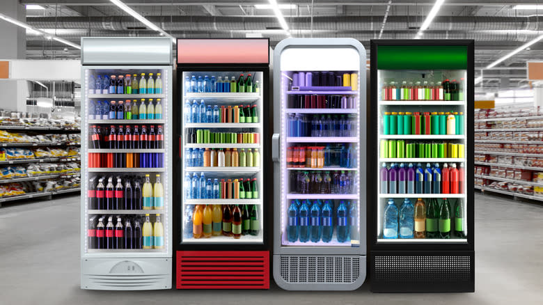 Sodas in refrigerator display units