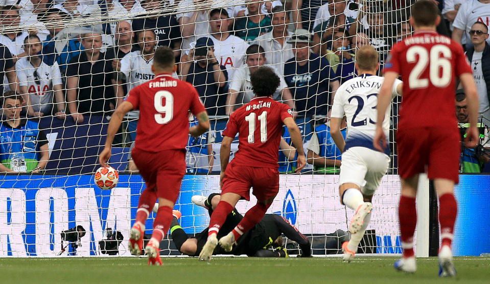 Liverpool's Mohamed Salah scores his side's first goal of the game from the penalty spot during the UEFA Champions League Final at the Wanda Metropolitano, Madrid.