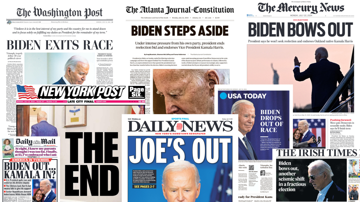 A collage of how newspapers from around the world covered Biden dropping out of the 2024 race.