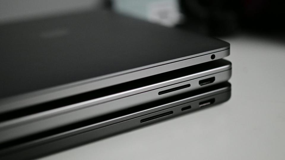 MacBook Pro 14-inch M3 review: Ports on the M3 Pro 14-inch MacBook Pro (bottom), M3 14-inch MacBook Pro (middle), and M2 13-inch MacBook Pro (top)