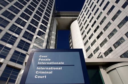FILE PHOTO: The entrance of the International Criminal Court (ICC) is seen in The Hague, Netherlands, March 3, 2011. REUTERS/Jerry Lampen/File Photo