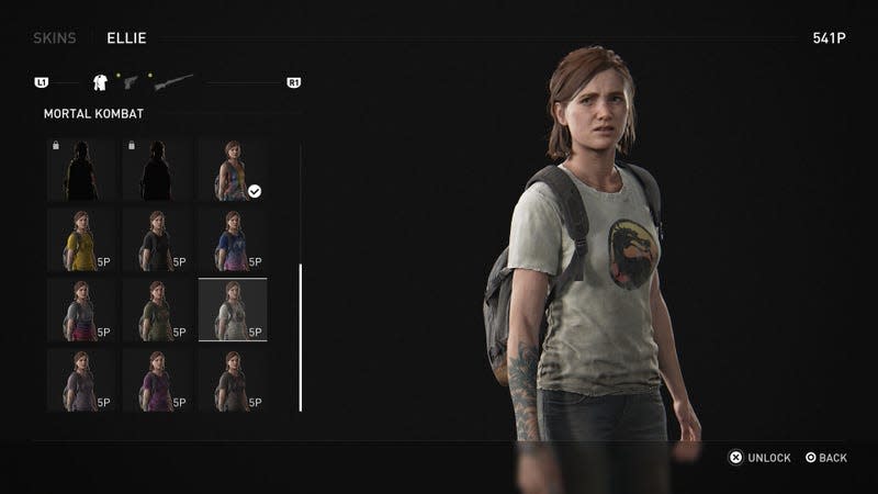 Ellie wears a Mortal Kombat shirt.