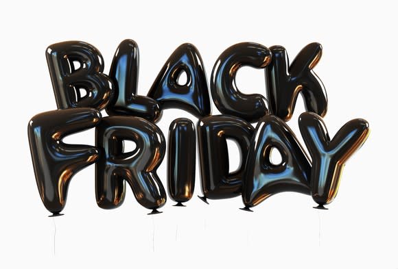 "Black Friday" written in black balloons