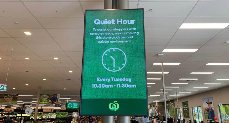 Woolworths has announced it will now be holding a Quiet Hour in all of its stores from this week. Source: Woolworths