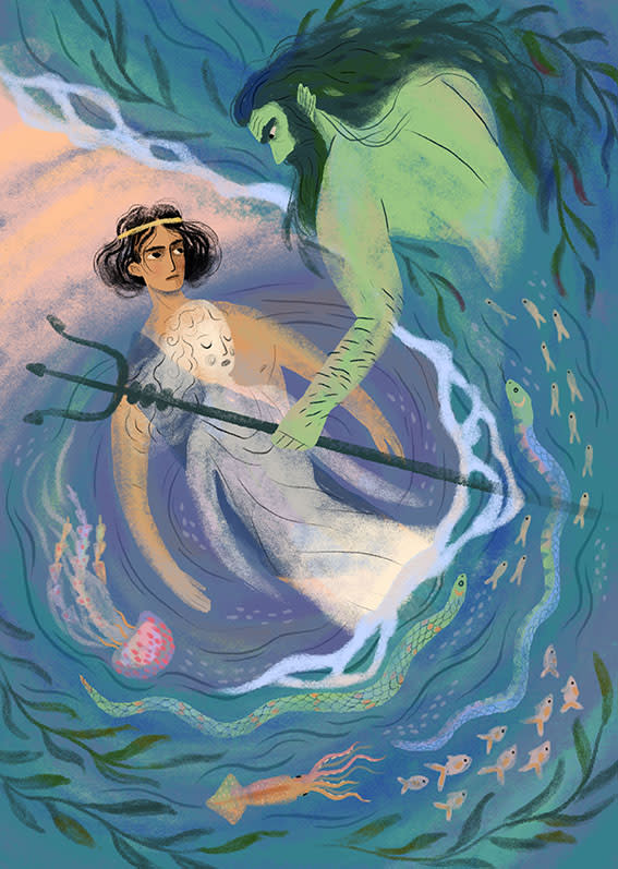 Illustration for Krisztina Rita Molnár's tale about the transgendered greek boy, Caenis, based on Ovid's story from the Metamorphoses<span class="copyright">Lilla Bölecz for 'Meseorszag mindenkie' or 'A Fairy Tale for Everyone'</span>