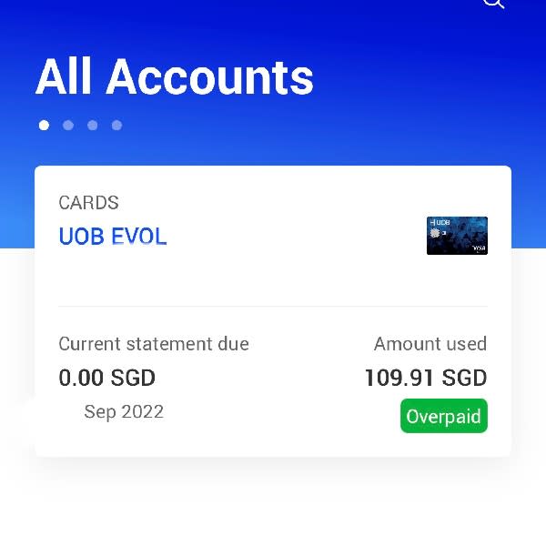 Screengrab of a UOB EVOL credit card showing extra cash in the account that should be cleared before you cancel your credit card.