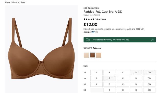 The 'tobacco' bra colour has since been removed from the website. (M&S)