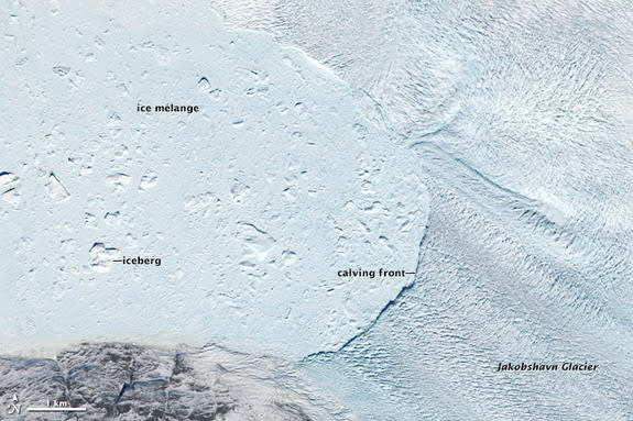 The Jakobshavn glacier seen on May 9, 2014, by Landsat 8.