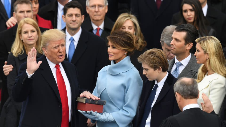 Trump takes the oath of office during his presidential inauguration in January 2017. - MARK RALSTON/AFP/Getty Images