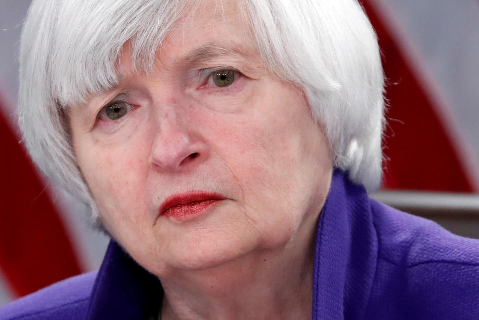 Former Federal Reserve Chair Janet Yellen told the Financial Times that she is concerned about the risk of leveraged lending. REUTERS/Jonathan Ernst/File Photo