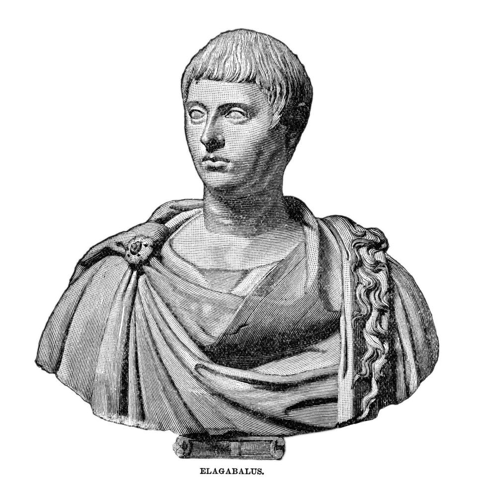 Illustration of a bust of ancient Roman emperor Elagabalus.