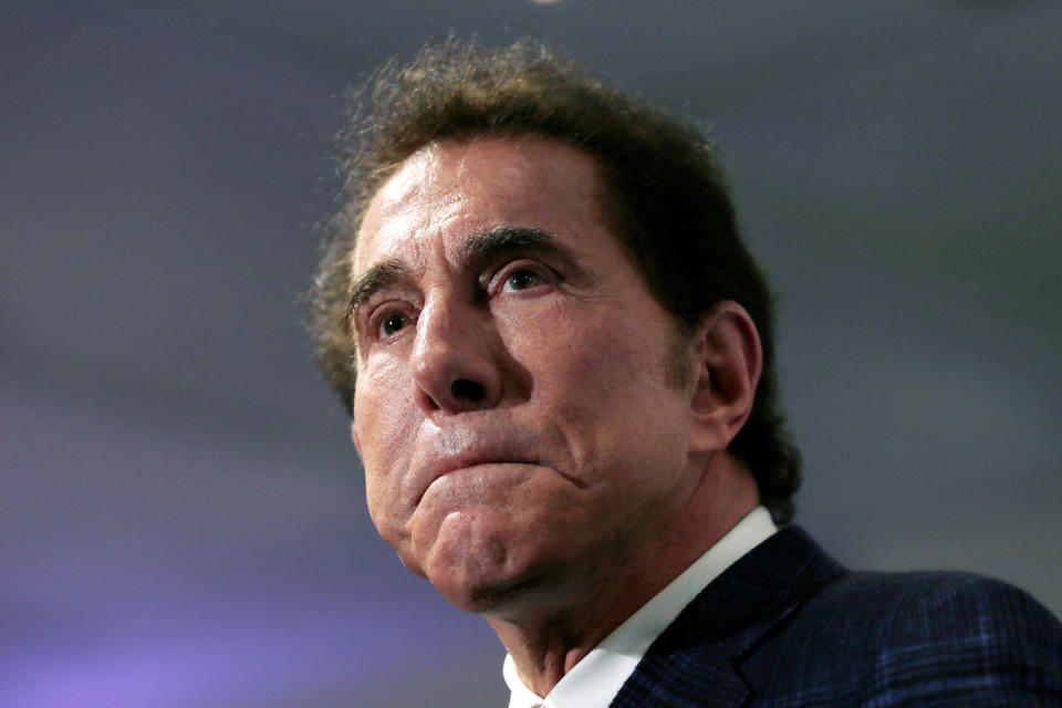 FILE - This March 15, 2016, file photo, shows casino mogul Steve Wynn at a news conference in Medford, Mass. A House Republican fundraising committee controlled by Minority Leader Kevin McCarthy received over $770,000 from Wynn, a Las Vegas casino mogul who stepped down from his company in 2018 after multiple women accused him of sexual misconduct. That's according to campaign finance disclosures made public Thursday., April 16, 2021. (AP Photo/Charles Krupa, File)