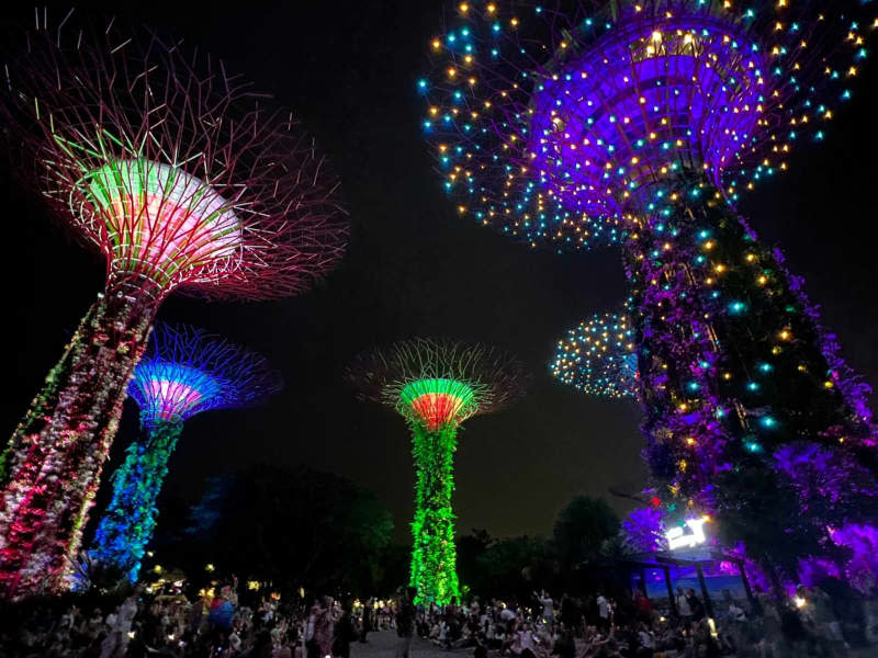 The so-called Supertrees of Singapore's Gardens by the Bay already light up during evening shows, but now special lasers are set to create artificial northern lights. Carola Frentzen/dpa