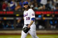 New York Mets' Trevor Williams walks to the dugout during the fifth inning of the team's baseball game against the Miami Marlins on Tuesday, Sept. 27, 2022, in New York. (AP Photo/Frank Franklin II)