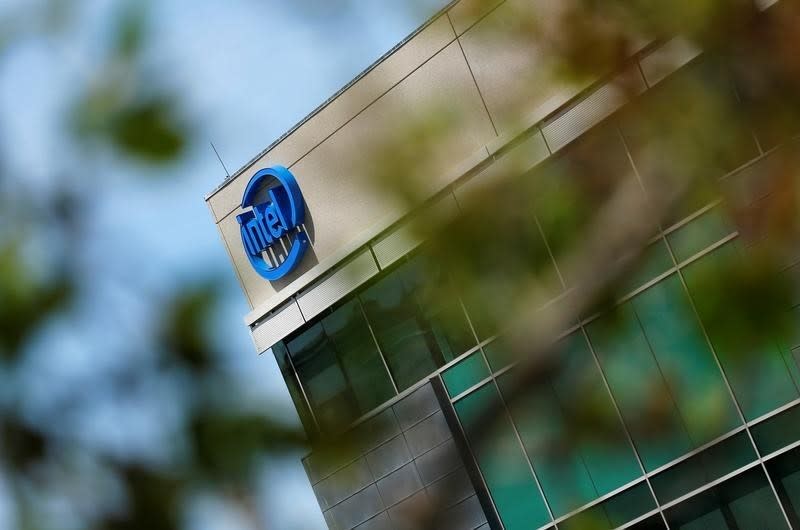 The logo of Dow Jones Industrial Average stock market index listed company Intel is shown on one of their office buildings in San Diego, California April 21, 2016. REUTERS/Mike Blake