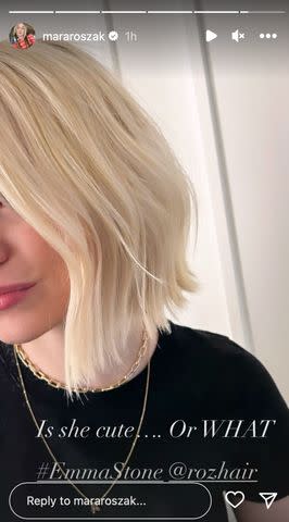 <p>Mara Roszak/Instagram</p> Emma Stone's New Blonde Hair