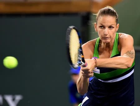 Mar 10, 2017; Indian Wells, CA, USA; Karolina Pliskova (CZE) during her match against Monica Puig (not pictured) at the BNP Paribas Open at the Indian Wells Tennis Garden. Cibulkova won 6-4, 3-6, 6-3. Mandatory Credit: Jayne Kamin-Oncea-USA TODAY Sports