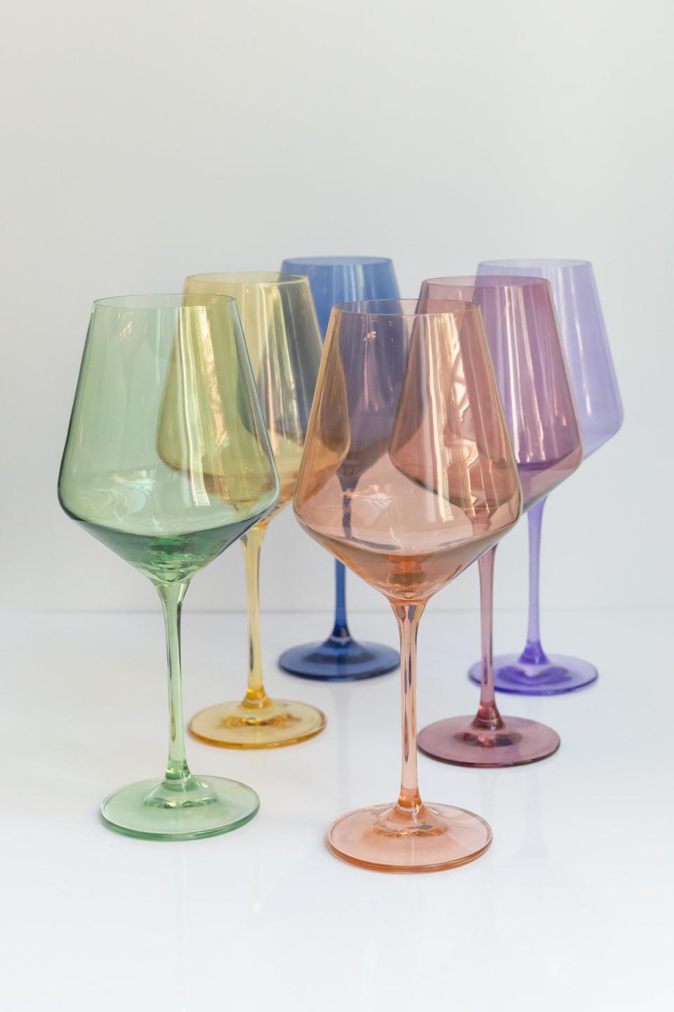 <p><a href="https://estellecoloredglass.com/collections/stemware-wine/products/estelle-colored-wine-stemware-set-of-6-pastel-mixed-set" rel="nofollow noopener" target="_blank" data-ylk="slk:Shop Now;elm:context_link;itc:0;sec:content-canvas" class="link ">Shop Now</a></p><p>Pastel Mixed Set of 6</p><p>$185.00</p><p>estellecoloredglass.com</p><span class="copyright">Courtesy</span>