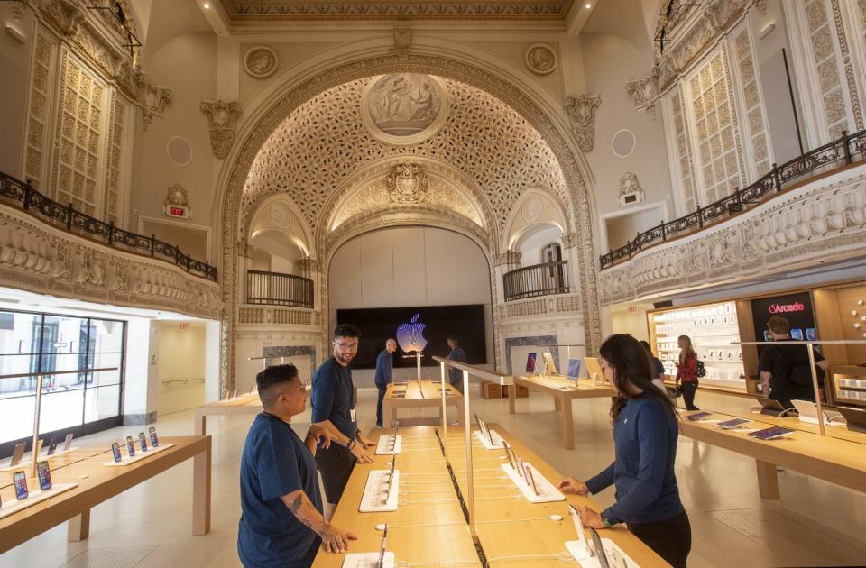 The ground level view inside the new Apple Tower Theatre. The store is opening Thursday.