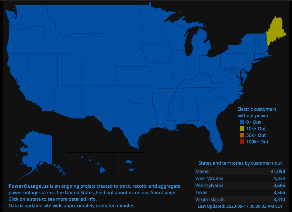 Power outages across the US in the wake of Lee (Poweroutage.us)