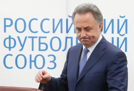 Russian Sports Minister Vitaly Mutko arrives for a news conference after the Russian Football Union's executive committee meeting in Moscow, Russia, August 11, 2016. REUTERS/Maxim Zmeyev