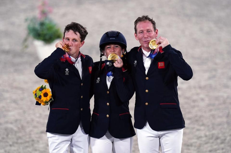 Tom McEwen (left), Laura Collett and Oliver Townend (Adam Davy/PA) (PA Wire)