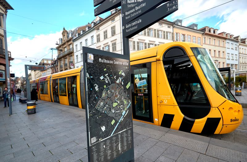 A tramway is pictured in Mulhouse