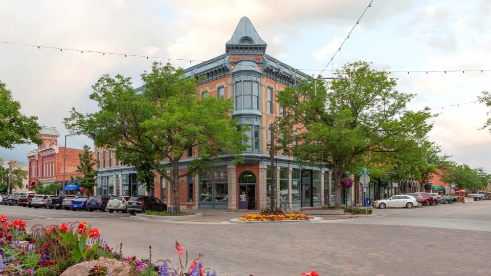 The corner of Walnut Street and Linden Street in Old Town Fort Collins, Colorado