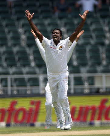 Cricket - South Africa v Sri Lanka - Third Test cricket match - Wanderers Stadium, Johannesburg, South Africa - 12/1/17 - Sri Lanka's Angelo Mathews appeals successfully for the wicket of Stephen Cook. REUTERS/James Oatway