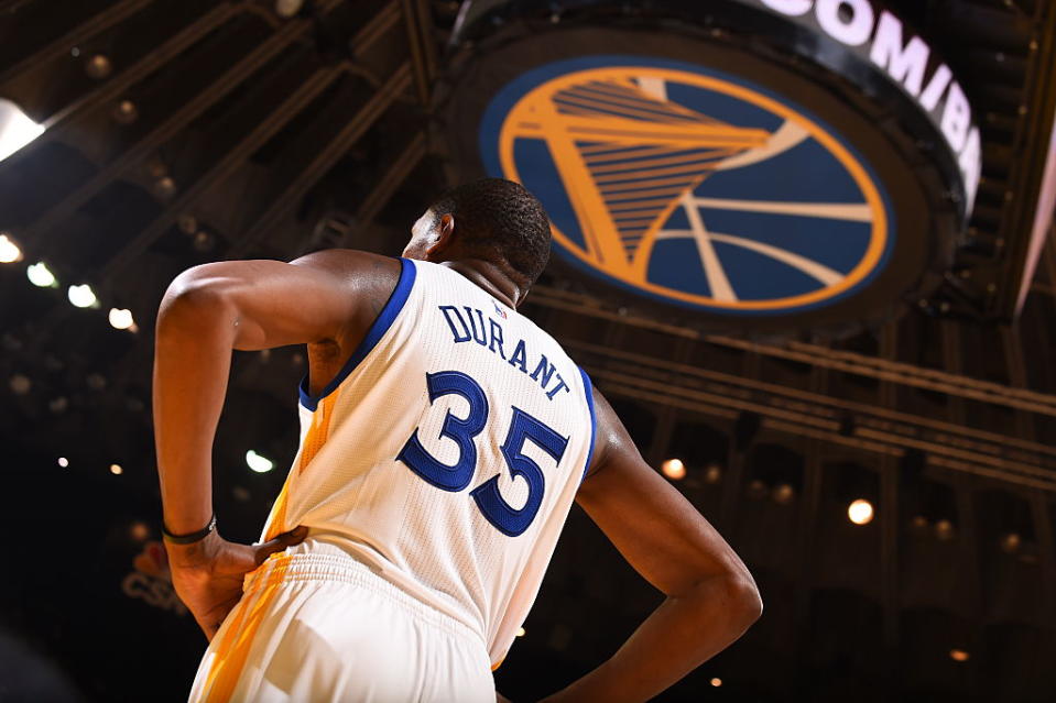 Kevin Durant hears the talk. Including, it seems, his own. (Getty Images)