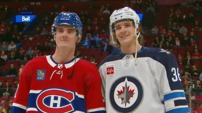 Justin Barron, left, and his brother Morgan played against each other last season in Montreal.