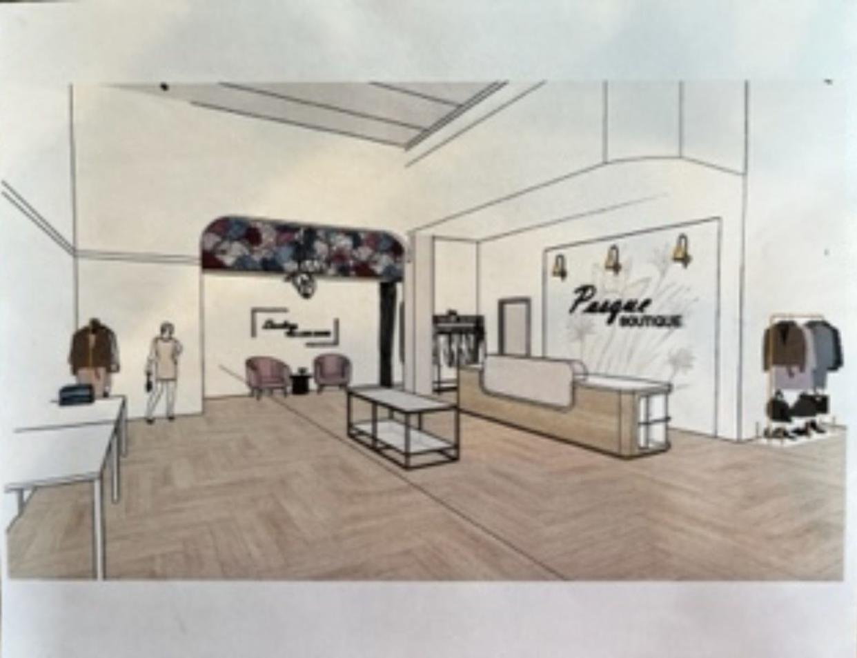 A concept rendering for Pasque Boutique, which is opening at The Steel District in downtown Sioux Falls in 2024.