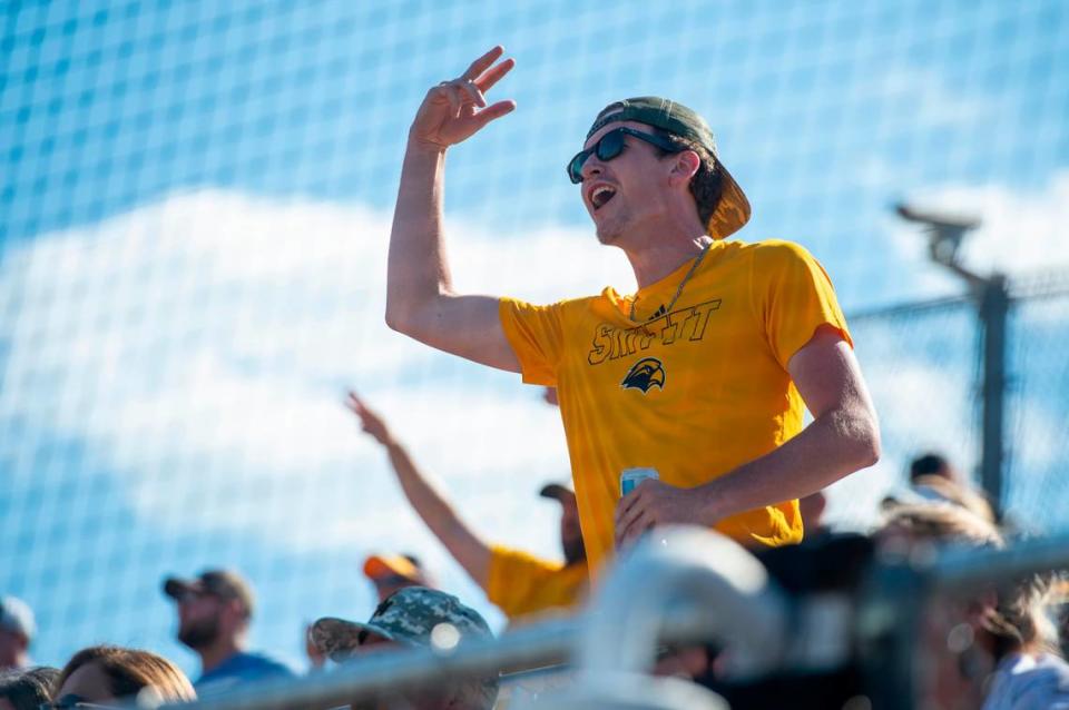 Southern Miss fans cheer during a game against UTSA during the Conference USA tournament at Pete Taylor Park in Hattiesburg on Saturday, May 28, 2022.