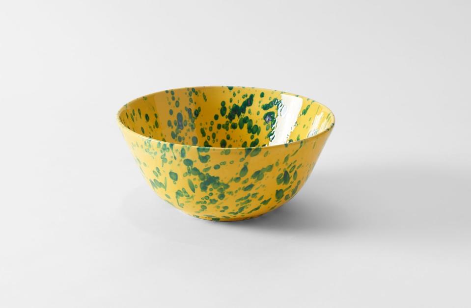 8) Green on Yellow Splatterware Serving Bowl