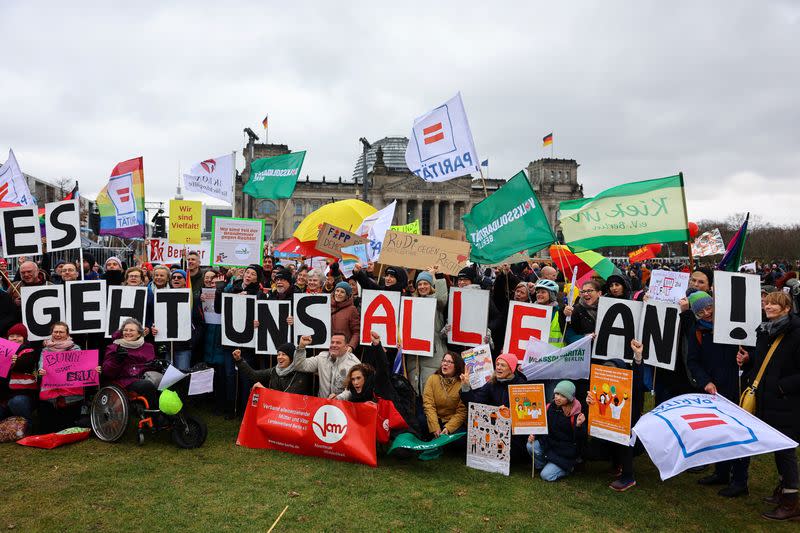 People protest against right-wing extremism and for the protection of democracy, in Berlin