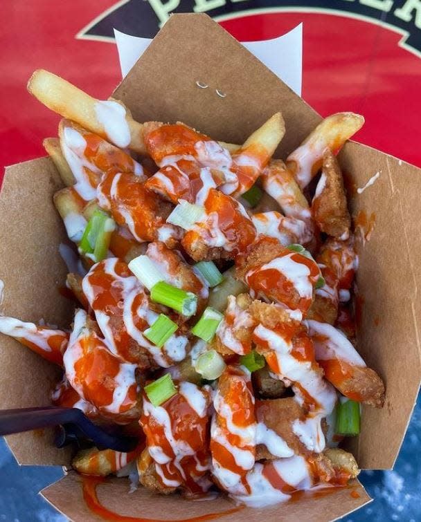 The Hot Chick Fries from Poutine Peddlers in Taunton, served with Buffalo chicken.