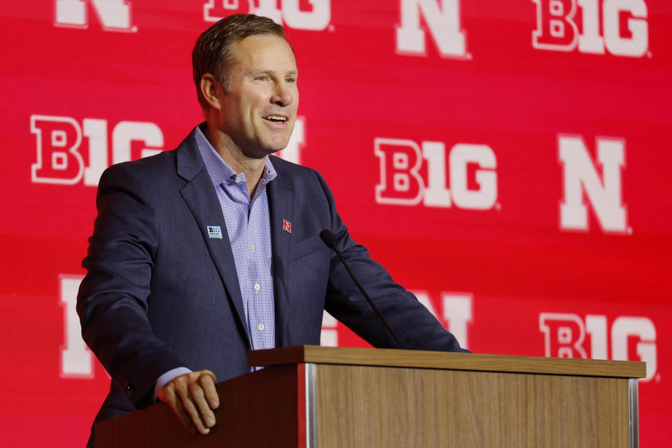 Nebraska head coach Fred Hoiberg speaks during Big Ten NCAA college basketball Media Days Tuesday, Oct. 10, 2023, in Minneapolis. (AP Photo/Bruce Kluckhohn)